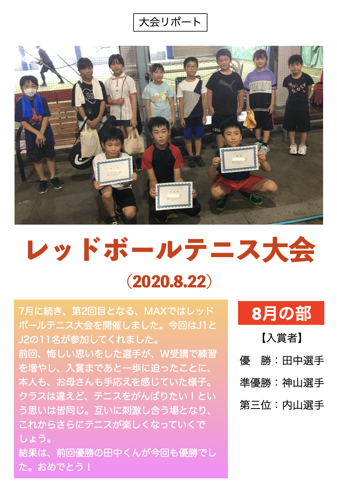 Maxインドアテニススクール 大会リポート 8 22 レッドボールテニス大会 Maxインドアテニススクール 長野県長野市